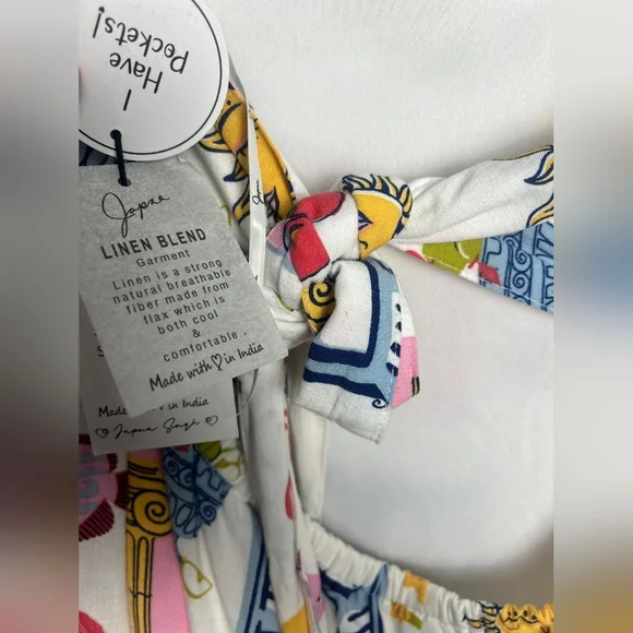 Japna Linen Blend Greece Summer Strapless sun Pocket Dress Size XL - Picture 11 of 11